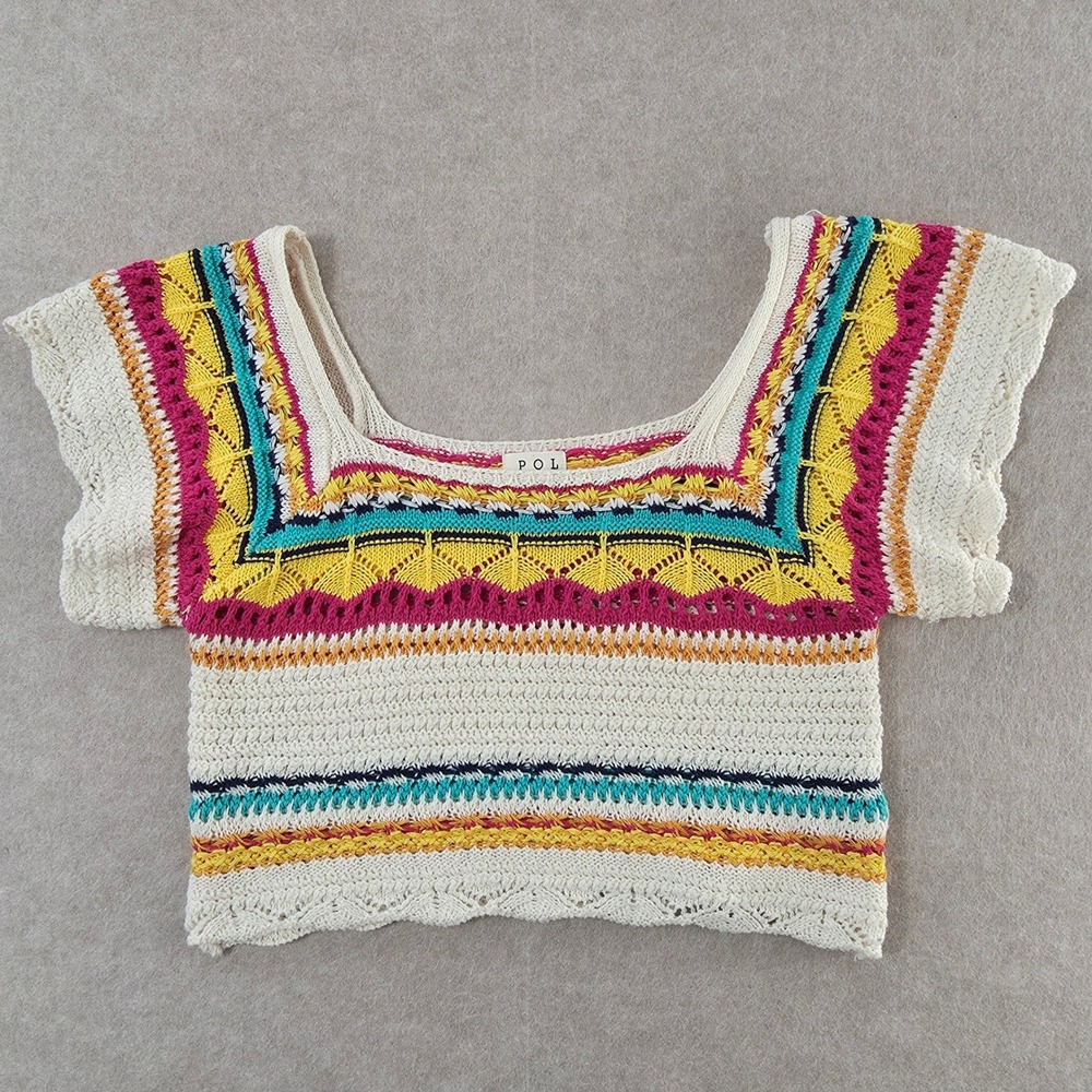 POL Crochet Top Sz S Cropped Open Knit Flutter‎ Boho Cottagecore Hippie Granny - Picture 7 of 13